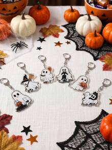 6 piezas Llaveros de Fantasmas de Halloween, Llaveros Acrílicos Planos 2D de Dibujos Animados, Decoraciones de Halloween, Decoración de Fiesta de Halloween, Anillos de Llaves de Regalo, Suministros para Fiesta de Truco o , Encantos de Bolsa, Favores de Halloween Espeluznantes, Colgantes de Mochila, Decoración de Atmósfera Espeluznante - Mezcla fantasma - Ver 10