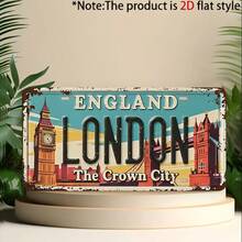 2D Flat - 1pc Vintage London Metal License Plate Decor Sign And Ornament | 2D Flat, For Decoration Only, Suitable For Home, Porch, Patio, Backyard, Garage, Cafe, Office, Ideal Holiday Gift (Random Style) - A - View 3