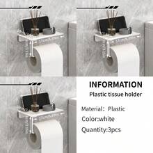 Plastic Toilet Paper Holder, Bathroom Wall-Mounted Plastic Rack, No-Drill Self-Adhesive Tissue Paper Holder, Toilet Paper Roll Holder, Multi-Function Storage Rack, Phone Holder, Bathroom Organizer, Easy-Install Wall-Mounted Toilet Paper Rack, Tissue Box Bathroom - Multicolor - View 12