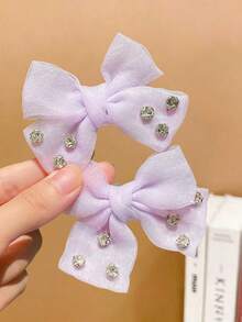 2pcs Girls Multi-Color Faux Pearl Bow Hair Clips - Mauve Purple - View 5