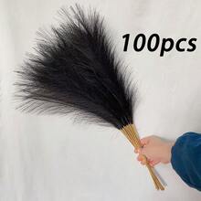 1/10/20/30/40/50/100 buc. iarbă artificială neagră tip stuf, decor realist cu aspect de penă, potrivită pentru interioare boemiene și moderne minimaliste, umplutură moale și elegantă pentru vază, accent perfect pentru living, nuntă, Ziua Îndrăgostiților și ocazii speciale - Negru - Vizualizare 19