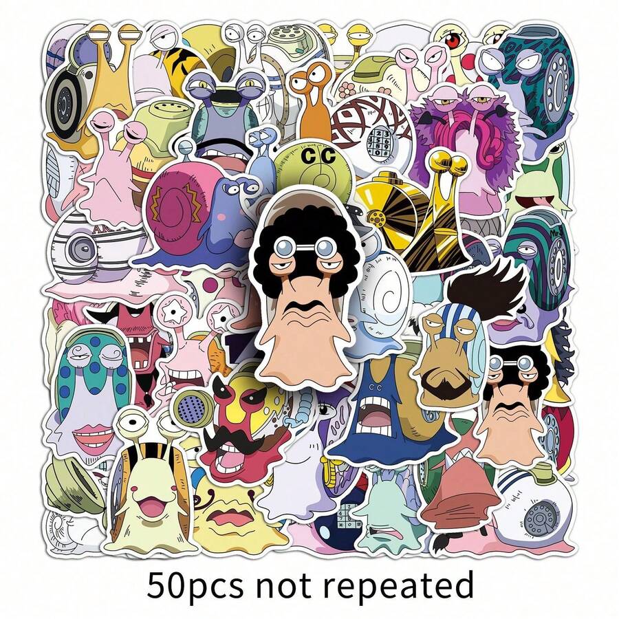 50 PIEZAS MINISO One Piece Den Den Mushi Teléfono Caracol Pegatinas, Decoración de dibujos animados de alto brillo, Adornos de planificador y diario de estética Y2K, Encanto de mochila y portátil, Etiquetas de equipaje de viaje, Arte de monstruo de anime lindo - Negro - Ver 1
