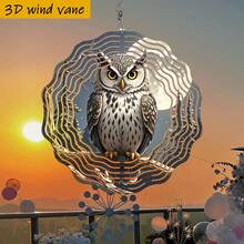 Búho en el cielo nocturno" 3D de 10 x 10 pulgadas con gancho giratorio, decoración de jardín creativa DIY de 360°, adecuada para la decoración de balcón de primavera/verano (no incluye colgante), estilo aleatorio - A - Ver 8