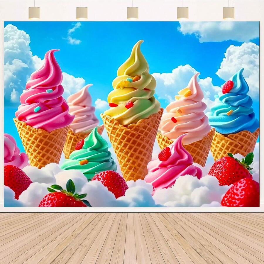 1pc Ice Cream Background, Fun Candy Theme Decoration, Suitable For Photography, Indoor And Outdoor Use - 7 - View 1