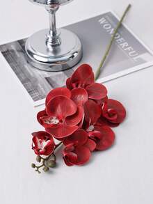 1pc 60cm Long Film-Feel Phalaenopsis Orchid Artificial Flower, Home Living Room Dining Table Floral Arrangement Party Decoration Fake Orchid - Red - View 4