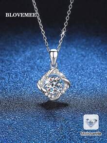 BLOVEMEE 1pc Fashion Luxury 925 Sterling Silver 1ct 6.5mm Moissanite Necklace, Suitable For Women's Daily Wear, Banquet, Vacation, Valentine's Day, Mother's Day, Wedding Anniversary Jewelry Gift - Silver - View 6