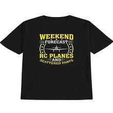 Ewh 180g Pure Cotton T-Shirt, Printed With Airplane Wings And Remote Control Airplane Pattern - Casual Knit Short-Sleeved T-Shirt, Machine Washable. - Black - View 2