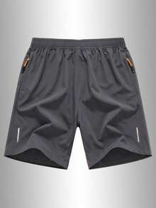 1pc Women's Summer Zipper Pocket Sports Shorts, Suitable For Running, Fitness, Workout And Other Occasions - Grey - View 3