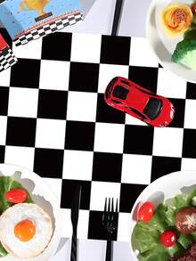 1pc Racing Theme Table Runner, Black And White Racing Pattern Tablecloth, Baby Shower Tablecloth, Racing Theme Birthday Party Decoration, Gender Reveal Party Table Decor, Racing Theme Party Supplies, Racing Game Table Decor, Baby Full Moon Party Decoration, Newborn Welcome Party Tablecloth, Racing Room Decor, Home Decor, Outdoor Decor Disposable Tablecloth, 1st Birthday Gift - Racing Car Black and White Checkered - View 6