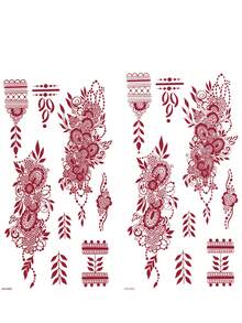 2 hojas de pegatinas de tatuaje para mano completa con diseño floral marrón rojo borgoña, pegatinas de tatuaje sexy para dedos de los pies para mujeres, pegatinas de tatuaje con estampado floral de henna, pegatinas de tatuaje impermeables, pegatinas de tatuaje marrón para mujeres, pegatinas de arte corporal, pegatinas de tatuaje marrón rojo para boda y fiesta - Rojo - Ver 7