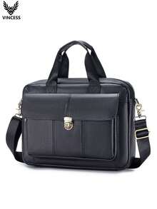 VINCESS Men's Casual Business Cow Leather Computer Bag, Large Capacity Multi Function Multi Pocket, Suitable For Laptops Or Tablets, Shoulder Carrying Shoulder Bag, Double Handle Handbag, Document Bag Suitable For Various Occasions, Travel And Business Office Commuting, Multi Functional Leather Bag - Coffee - View 13