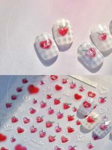 1pc 5D Jelly Red Peach Nail Stickers Kawaii Exquisite Heart Self Adhesive Decoration Nail Art Decals - Multicolor - View 5