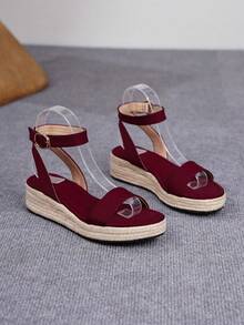 Sandal đế xuồng độn nữ, sandal nữ, giày nữ, sandal đế độn, dây thừng rơm, dép xỏ ngón, phù hợp mặc quanh năm, đi du lịch, tiệc tùng, thường ngày, đi biển - Màu Đỏ Sâu - Xem 7