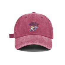 Oklahoma City Thunder Logo Baseball Cap Washed Denim, Adjustable Unisex Hat For Sports, Casual, Beach Outdoor | Retro Classic Design - 紅色 - 查看 9