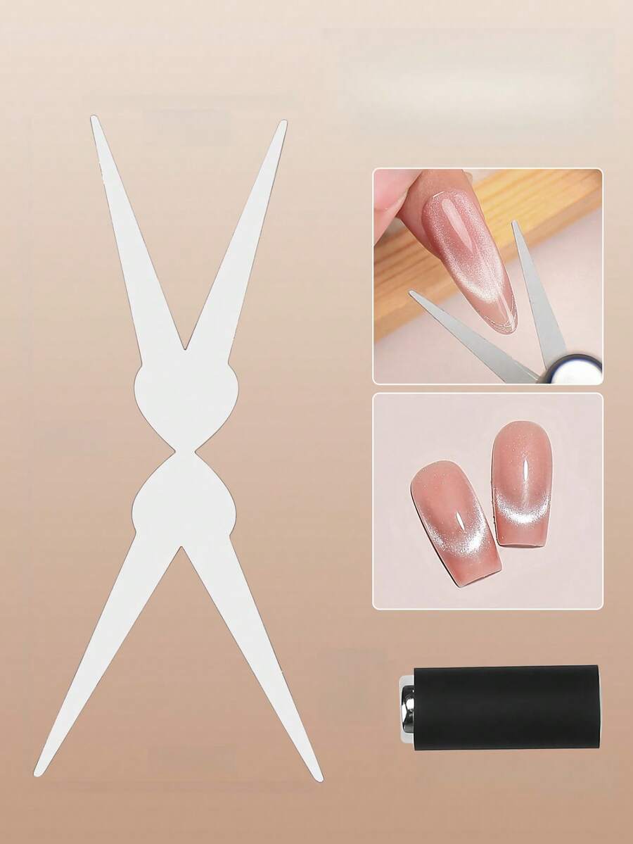 1/2 Stücke doppelseitiges French Tip Katzenaugen Nagelmagnet Set, verdicktes starkes magnetisches Maniküre-Werkzeug, schneller präziser Farbverlaufseffekt für Anfänger & Salon - Verschiedenfarbig - Übersicht 1