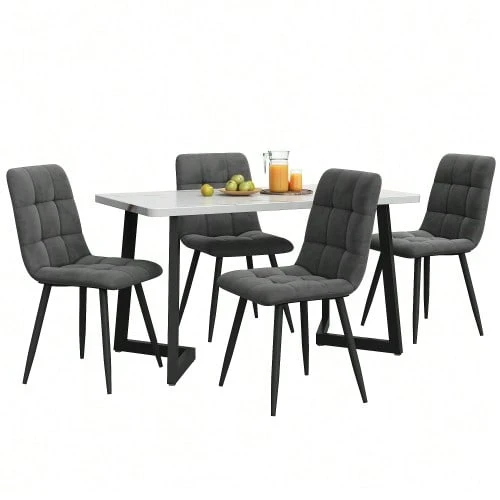 Rectangular Dining Table And Chairs Set Of 117 Cm With 4 Chairs, Modern Style, Dark Grey Velvet Chairs, Black Table Legs. - Grey - View 1
