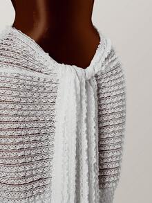 Conjunto de Top Cropped Bandeau com Nó Torcido e Textura Casual de Praia e Saia Envelope, /Verão - Branco - Visão 10