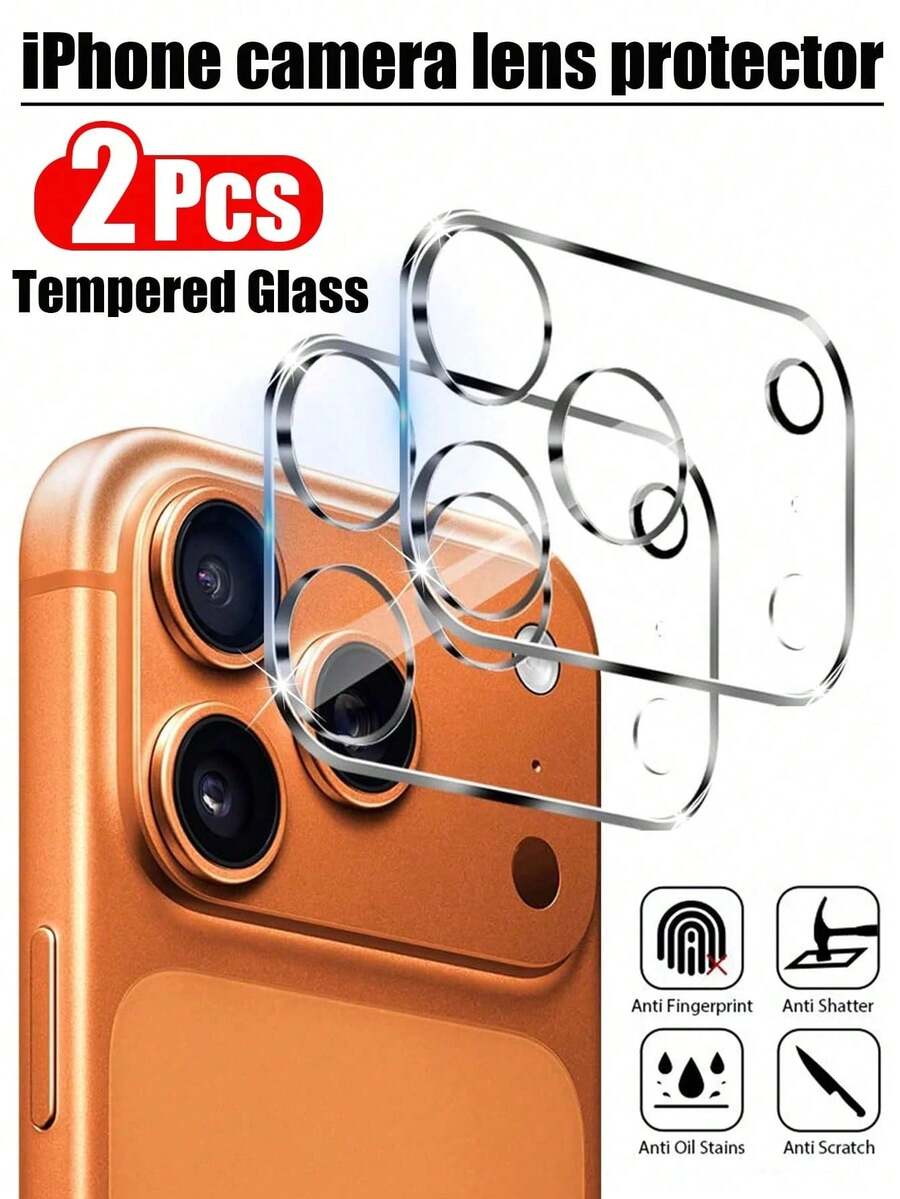 BOLLYMORE 2pcs Tempered Glass Camera Lens Protector Compatible With Iphone 17 Pro Max, High Definition Transparent Anti-Scratch Protective Film, Compatible With IPhone Air 17 Pro Max 16 16Pro 16Promax 15 14 13 12 11 Camera Lens, 9H Hardness, Suitable For Daily Protection, Office, Home Use Lens Protector, Waterproof, Anti-Fall, Anti-Scratch Phone Camera Lens - Black - View 1