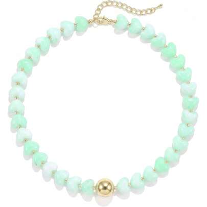 Colorful Heart-Shaped Beaded Necklace For Women, Cute Adjustable Acrylic Jewelry, Fashionable Gift