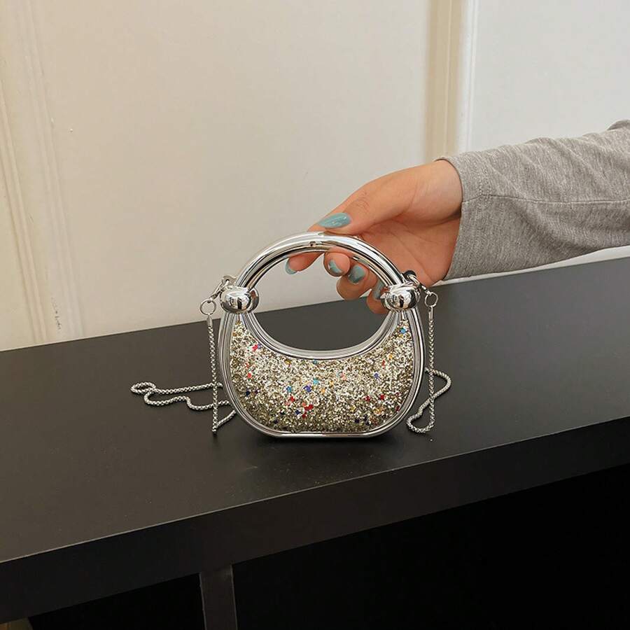 Bolso de cuero genuino para mujer, elegante bolso de mano y de hombro para oficina, citas y fiestas. Sencillo, exclusivo, de alta calidad, brillante, elegante, moderno, nuevo diseño de verano 2026, bolso cruzado para uso diario. - Dorado - Ver 1