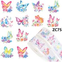 500pcs Butterfly & Floral Sticker Roll, Spring Floral Paper Decals, 9 Designs, Watercolor Adhesive Decorative Stickers - ZC75 - View 6