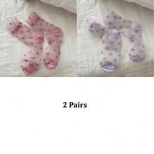 1/2/3 Pairs Women's Thin Mid-Calf Socks For Spring & Summer, Transparent Crystal Silk Stockings, Floral Pattern Ladies Socks - Multicolor - View 25