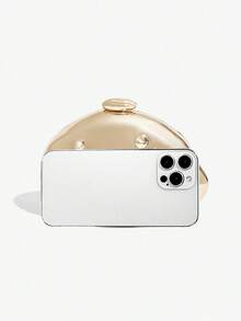 Bolso de mano con carcasa dura de metal de moda, con incrustaciones de piedras preciosas exquisitas, bolso bandolera con cadena de metal, bolso de cena de diseño de nicho, adecuado para banquetes y reuniones - Dorado - Ver 5