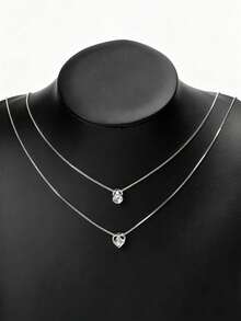 1pc Women's Retro Multi-Layer Clavicle Necklace, Heart & Teardrop Pendant, Dainty Stackable Plated Choker, Vintage Aesthetic Everyday Wear Jewelry - Water Droplet Heart - View 4