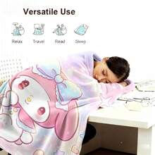 SANRIO 1pc Comfortable My Melody Pattern Flannel Blanket, Soft Polyester Knitted Design, Versatile Use, Machine Washable, Plush Throw Blanket, Ideal Gift For Home, Travel, Outdoor, All Seasons, Suitable For Sofa, Bed, Office Or Travel, Perfect For Movie, Nap, Bedroom, Office, Car - Multicolor - View 8