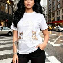 Camiseta de mujer con estampado humorístico "I WAS NORMAL 2 CHIHUAHUAS AGO" con diseño de huella y perritos - camiseta casual de manga corta, ajuste cómodo y divertido, estilo urbano para el día a día - regalo perfecto para mamá, esposa, novia, herma - Blanco - Ver 11