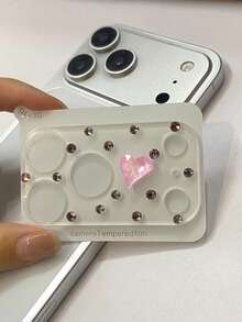 Bling Bling Luxury Inspired Creative Lens Protector Film With Rhinestones For IPhone 17 Pro/17 Pro Max, Transparent, Anti-Scratch, Anti-Fall - Pink - View 7