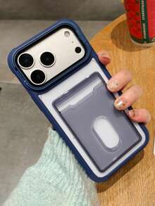 Luxury Card Holder Slot Camera Protector Phone Case Compatible With IPhone 17 ProMax 17Pro 17 16 15 14 Plus 13 Pro Max Wallet Lens Bracket Stand Acrylic Clear Shockproof Cover - Blue - View 4