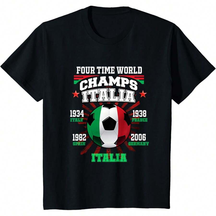 Italy Football Shirt With Cup Years For Italian Football Fans ALSY - 黑色 - 查看 1