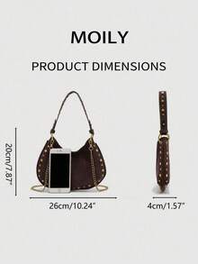 Punk Style Rivet Adjustable Shoulder Crossbody Saddle Bag For Women - Burgundy - View 2