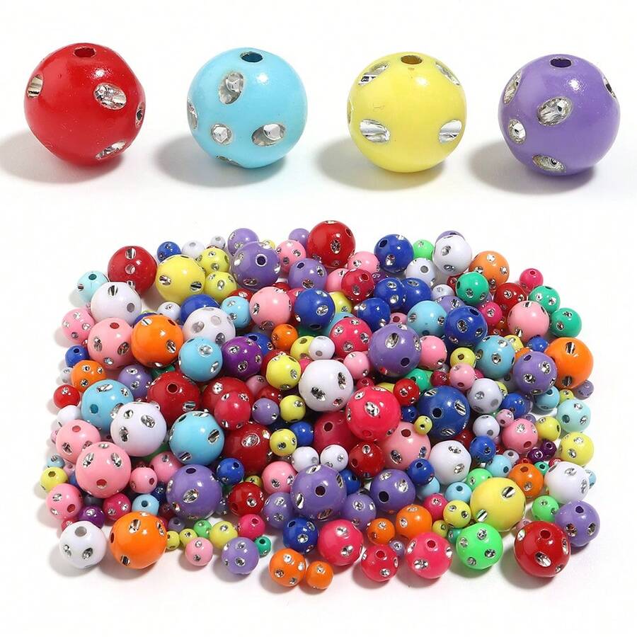 50-1000pcs/Pack Solid Color Acrylic Rhinestone Round Beads, 4-12mm Candy Color Rhinestone Beads For DIY Bracelet Necklace Decoration, Phone Chain Accessories