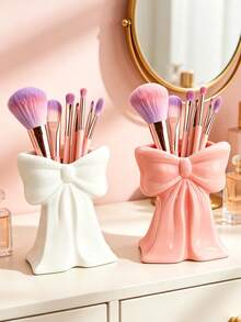 1pc Cute Bow-Shaped Pen Holder - Makeup Brush And Office Supplies Desktop Organizer, Elegant Makeup Brush Storage, Creative Decorative Design Suitable For Girls, Students And Young Women, Party Decoration, Best Friend Gift,Bedroom Room Decor,Back To School - New Model - View 1