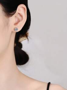BLOVEMEE Juego de 4 piezas de joyería elegante de moda en plata 925: collar de 6.5mm x 1 pieza, pendientes de botón de 5.0mm x 2 piezas, pulsera de 5.0mm x 1 pieza, total 2.5ct de moissanita, adecuado para uso diario de mujeres, collar de moissanita, fiesta, vacaciones, boda, aniversario, regalo de joyería para mujeres - Plateado - Ver 3