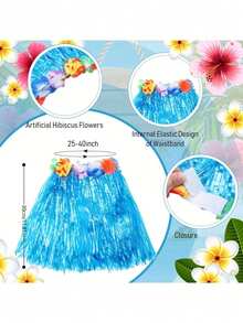 1 pieza Falda de hierba de colores, decoración de fiesta tropical, disfraz de baile, celebración de cumpleaños de verano, conjunto de actuación con tema hawaiano, con falda con flecos y flores, adecuado para decoración de playa y fogata hawaiana - Múltiples estilos - Ver 4