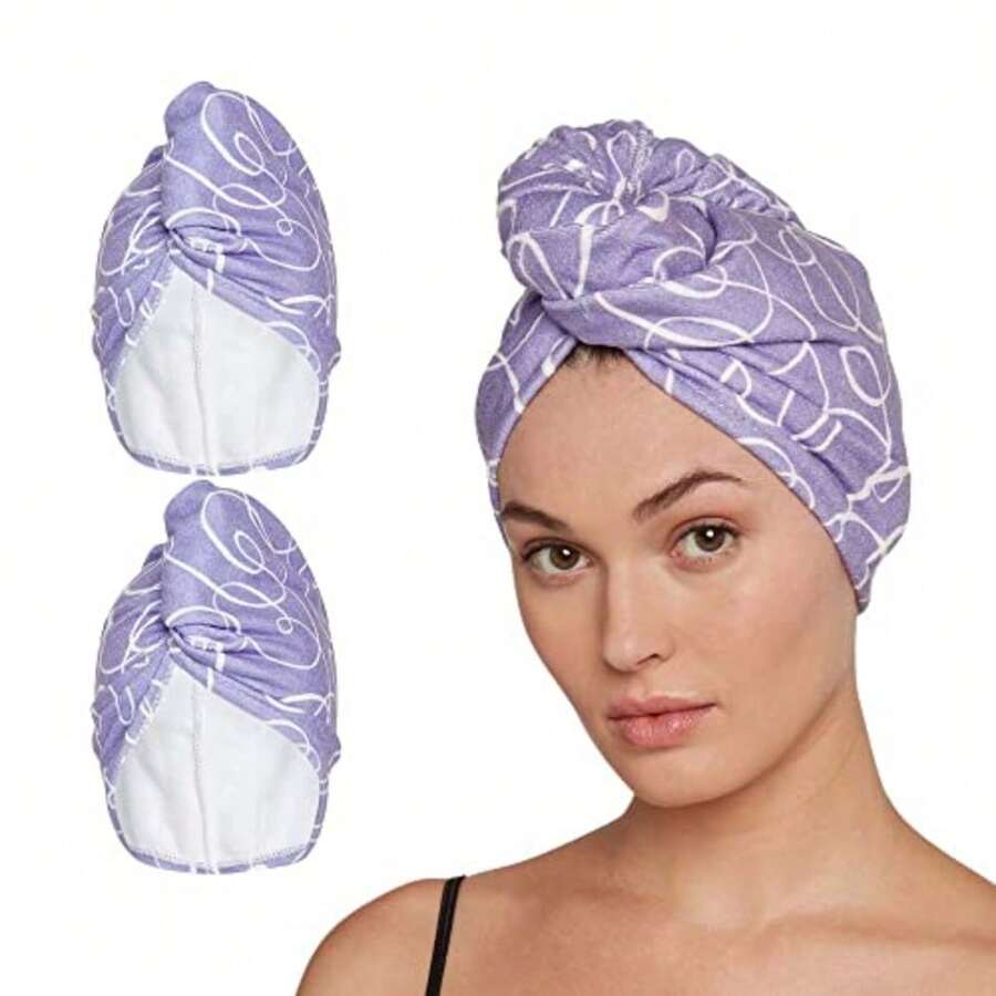 Turbie Twist - Toalla de microfibra para el pelo 2 unidades,color gris y rosa claro - Firma púrpura - Ver 1