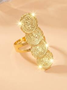 1pc Fashionable Personalized Coin Ring, Suitable For Women's Party Wear, Holiday Gift - Gold - View 5
