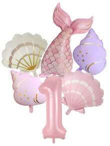 6pcs Mermaid Tail Shell Conch Number Balloon Set Pink 1-9 Foil Balloons Ocean Theme Balloons For Girl Birthday Baby Shower Decorations - Mermaid Shell - View 15