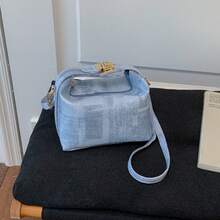 Bolso de mano moderno y versátil para mujer, estilo casual elegante con un toque de alta gama, bolso de hombro estiloso ideal para ir de compras, 2026, hermoso cierre de broche, nuevo color sólido, sencillo, a la moda, casual, para ir al trabajo, bolso de mano, de hombro, bandolera, pequeño y cuadrado para mujer. - Rosa - Ver 5