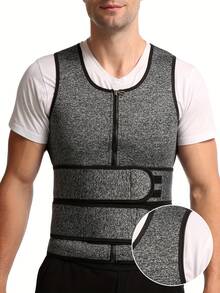 Men's Gym Sports Vest With Double Waistbands, Neoprene Sweat-Enhancing, Gray Shaping, Sports Shirt Style - Grey - View 7