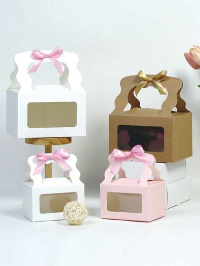 1/5/10/20pcs Gift Boxes With Bow, Transparent Display Window, Brown Packaging Box, White Gift Box, Pink Gift Box, European Style Wedding Candy Box, Suitable For Birthday, Wedding, Bridesmaid, Proposal, Valentine's Day, Graduation Decoration, Small Size 11*7.8*7cm, Large Size 15*10.5*9.5cm
