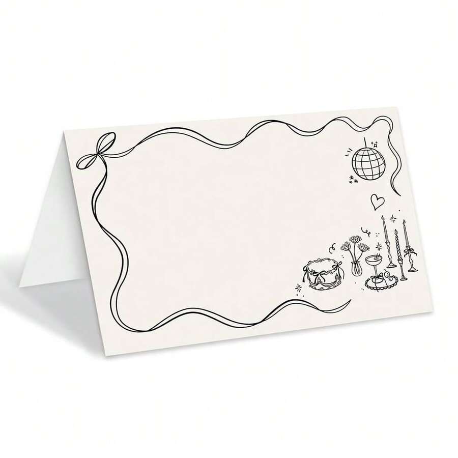 Cartes de table de mariage avec nœud noir, gâteau et boule à facettes, cartes de placement de table de mariage, convenant pour les banquets, les fêtes, les réceptions - cartes de placement imprimées avec les noms des invités et les numéros de table, cartes de siège décoratives pour la décoration de mariage, cartes de table en papier - Voir 1