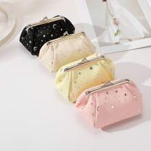 1PC Star Moon Pattern Daily Coin & Banknote Storage Bag, Mini PU Floral Print Snap Button Purse, Small Wallet For Bank Card ID Card And Tiny Items - Multicolor - View 2