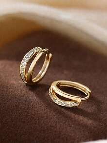 1 Pair Gold Elegant Personalized Minimalist Line Zirconia Double Layer Ear Cuff - Yellow Gold - View 6