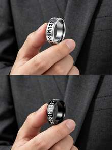 1PC/2PCS Cincin Totem Rune Fashion dari Baja Tahan Karat, Cincin Jimat, Aksesori Perhiasan Pria, Cocok untuk Pemakaian Sehari-hari dan Pesta - Cincin Viking hitam putih - View 6