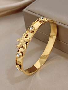 1pc Travel Summer Starfish Bangle Bracelet For Women Double Layered Stainless Steel Bangle Bracelet For Party Vacation Season Festival Mother Day Valentine Christmas Jewelry Gifts - Multicolor - View 2