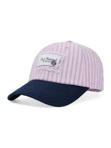 1 pieza Gorra de béisbol con parche a rayas blanco y beige, con ribete de encaje, diseño de parte superior suave vintage, estilo coreano casual - gorra de béisbol - Ver 7